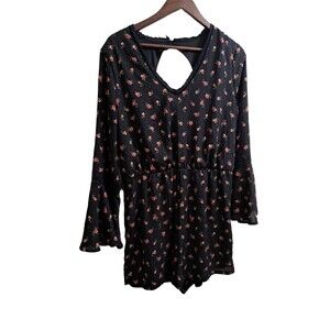 Disney Princess Romper Womens XL Black Roses  Boho Chic Vacation Resort Cruise